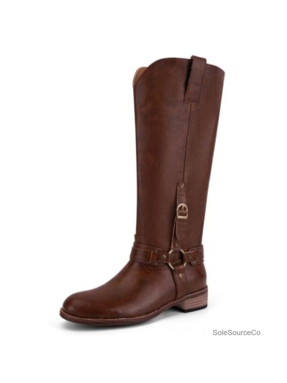 Faux Leather Knee High Block Heel Boots Square Toe Pull On Wide Calf